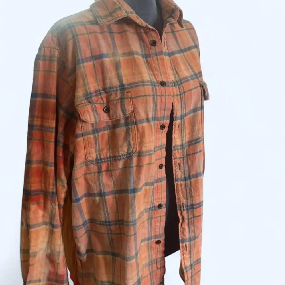 AC/DC Upcycled Flannel Shirt Rock Band Graphic Distressed Grunge